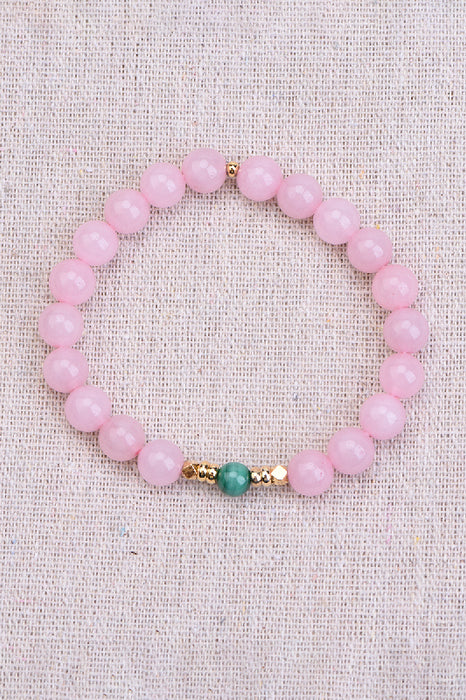 Bracelet 8mm rose quartz / 6mm malachite class AAA, 19 cm