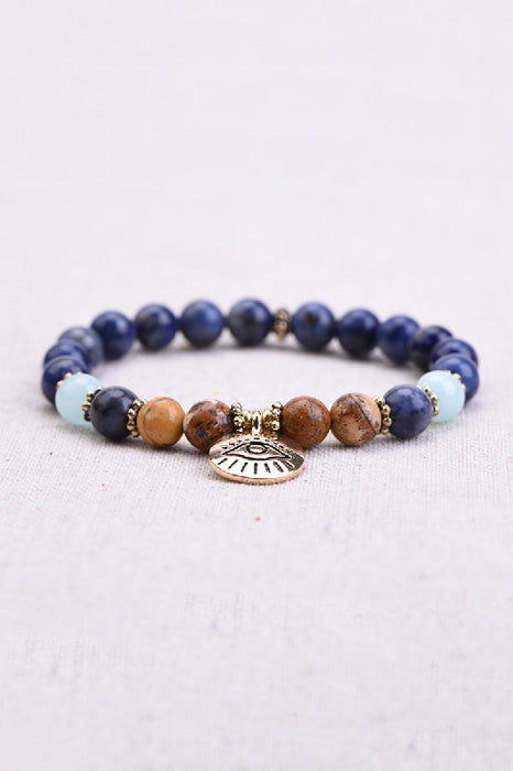 Bracelet 8mm sodalite / blue jade / picture jasper, 19 cm