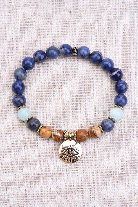 Bracelet 8mm sodalite / blue jade / picture jasper, 19 cm