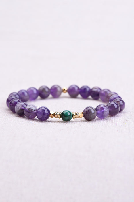 Bracelet 8mm Amethyst / 6mm Malachite Grade AAA, 19 cm