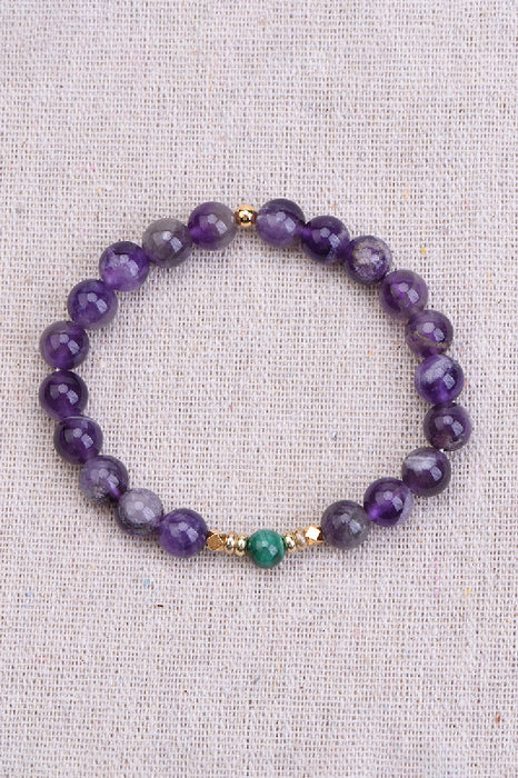 Bracelet 8mm Amethyst / 6mm Malachite Grade AAA, 19 cm