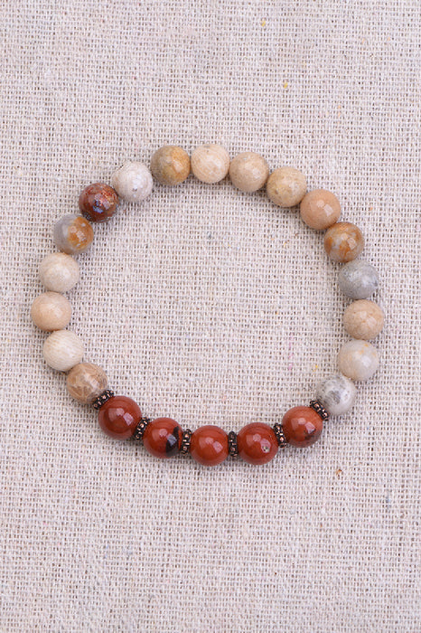 Bracelet 8mm red jasper / chrysanthemum, 19 cm