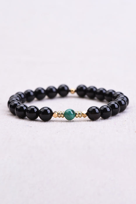 Bracelet 8mm black onyx / 6mm malachite grade AAA, 19 cm