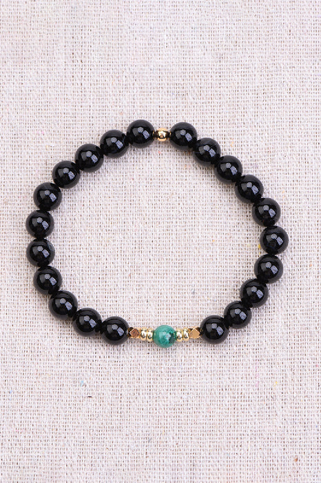 Bracelet 8mm black onyx / 6mm malachite grade AAA, 19 cm