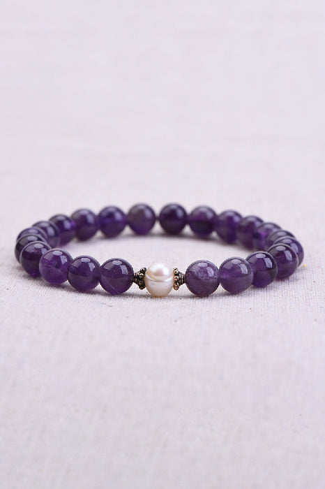 Bracelet 8mm amethyst / freshwater pearl, 19 cm