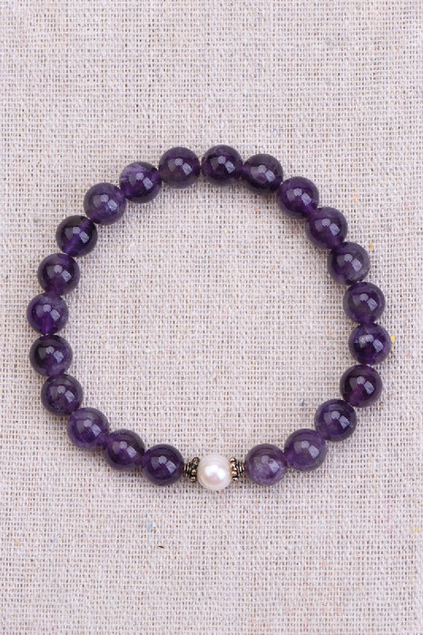 Bracelet 8mm amethyst / freshwater pearl, 19 cm