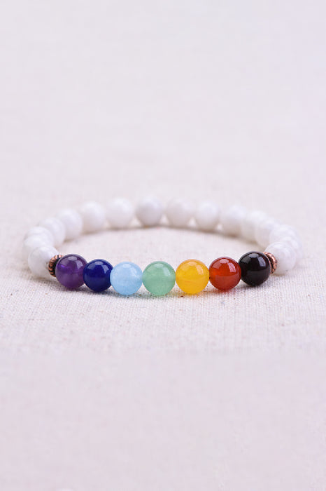 Bracelet 8mm Moonstone / 7 Chakra Stones, 19 cm