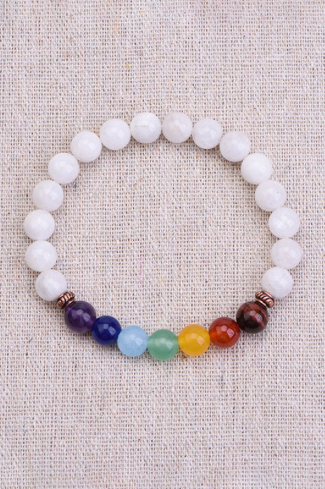 Bracelet 8mm Moonstone / 7 Chakra Stones, 19 cm