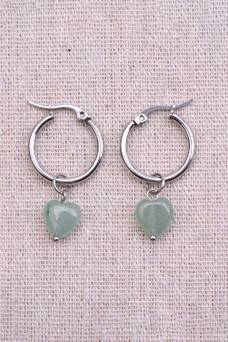 Earring heart green aventurine