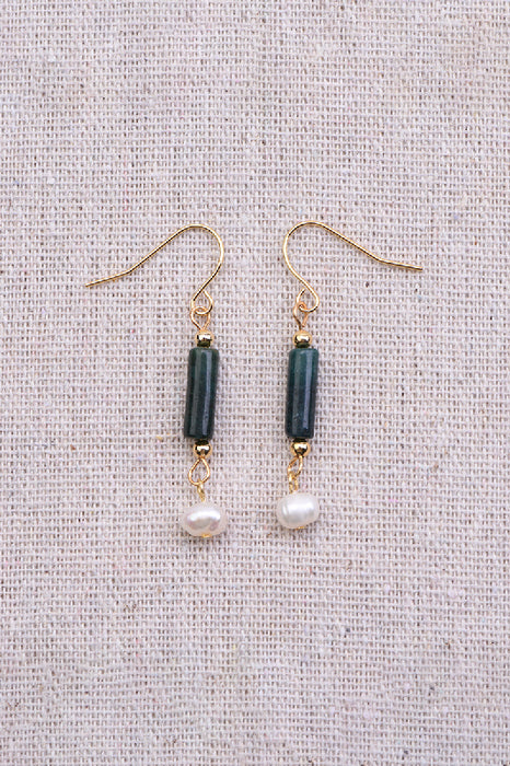 Earring moss agate / freshwater pearl