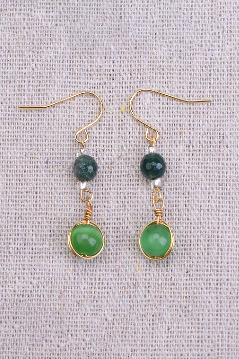 Earring faceted moss agate / green selenite