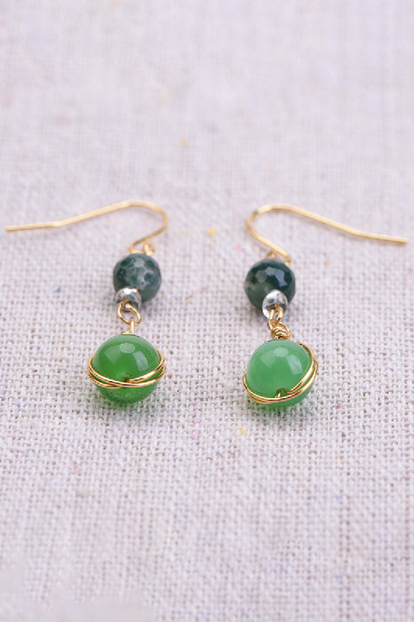 Earring faceted moss agate / green selenite