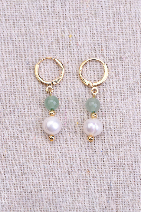 Earring green aventurine / freshwater pearl