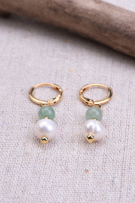 Earring green aventurine / freshwater pearl