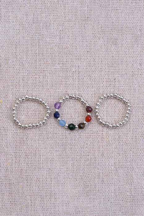 Ring set of 3 faceted 7 chakra stones / glass beads