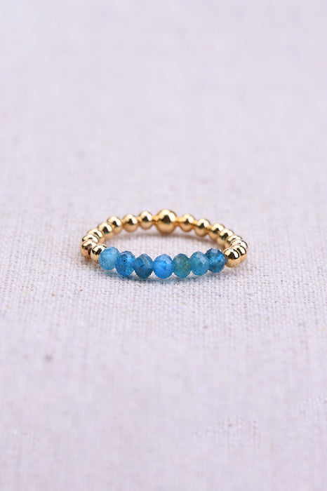 Ring faceted blue apatite / glass beads