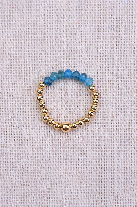 Ring faceted blue apatite / glass beads