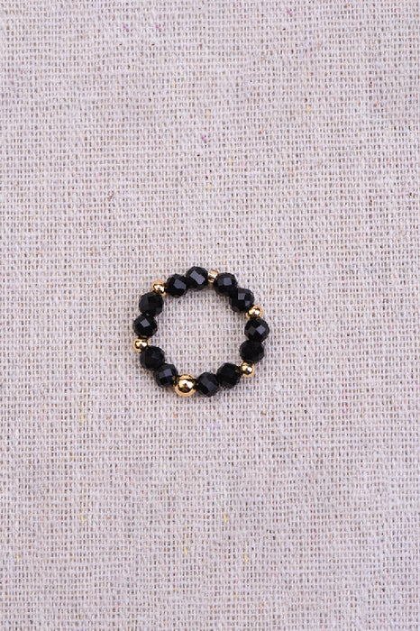 Ring faceted black onyx / glass beads