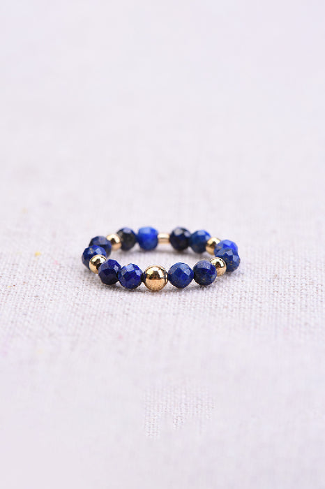 Ring faceted lapis lazuli / glass beads