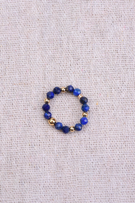 Ring faceted lapis lazuli / glass beads