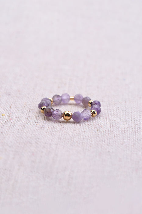 Ring faceted amethyst / glass beads