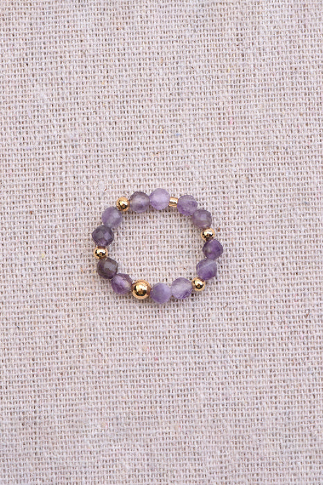 Ring faceted amethyst / glass beads