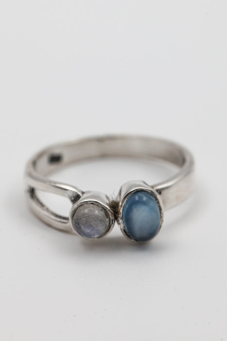 Bague argent pierre de lune arc-en-ciel et calcédoine