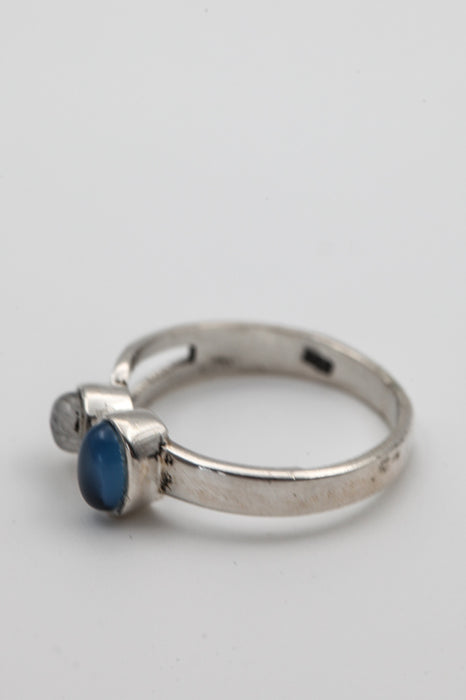Bague argent pierre de lune arc-en-ciel et calcédoine
