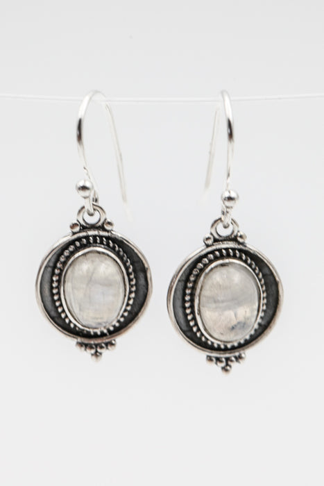 Silver earrings rainbow moonstone