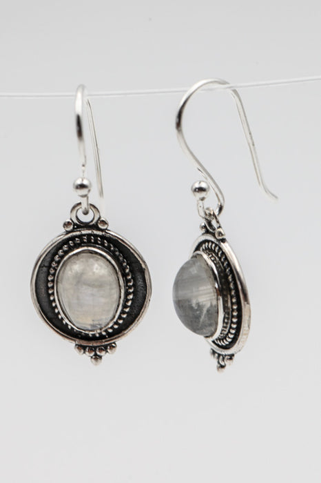 Silver earrings rainbow moonstone