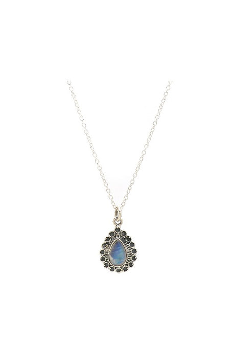 Silver necklace with rainbow moonstone pendant