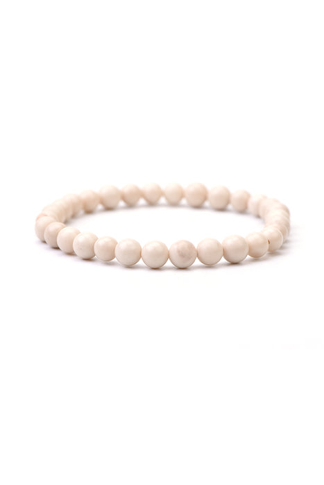 Bracelet 6mm pierre fossile blanche 18,5 cm