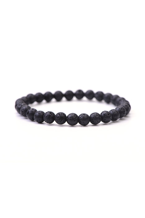 Bracelet 6mm pierre de lave noire 18,5 cm