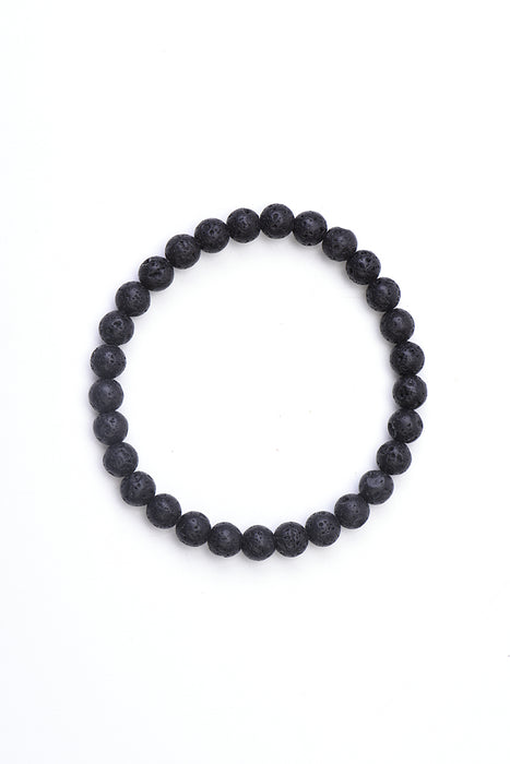 Bracelet 6mm pierre de lave noire 18,5 cm