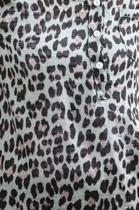 Blouse en coton kaki imprimé animalier - taille unique