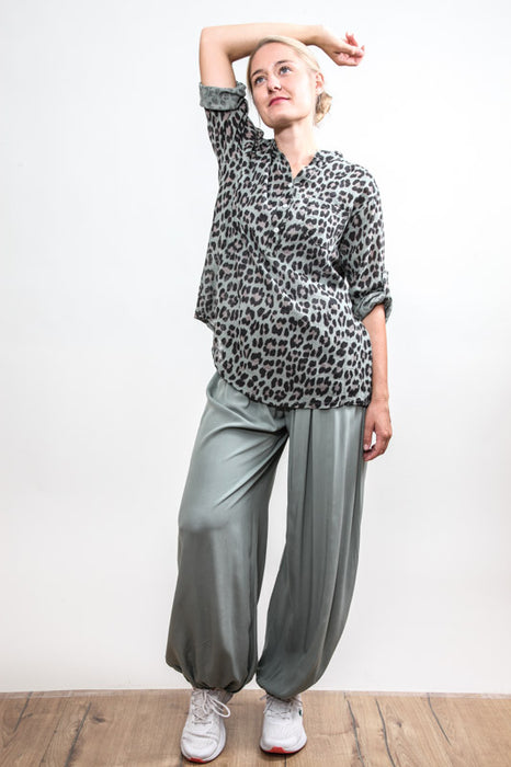 Blouse en coton kaki imprimé animalier - taille unique