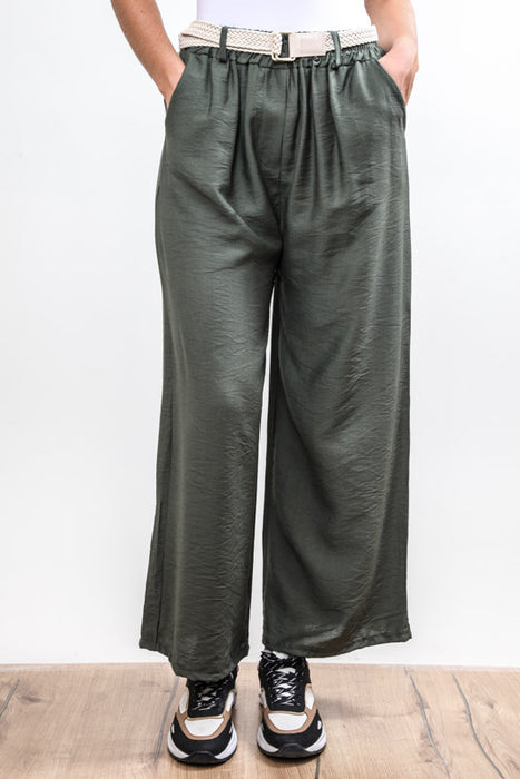 Pantalon avec ceinture viscose kaki poches latérales - Taille Unique