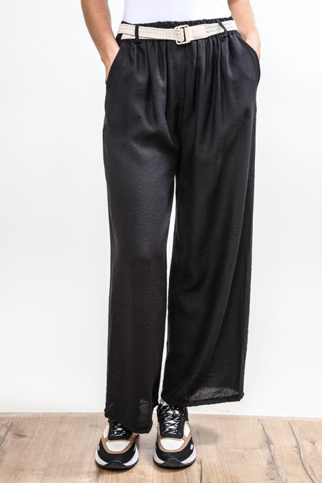 Pantalon avec ceinture en viscose noir poches latérales - Taille Unique