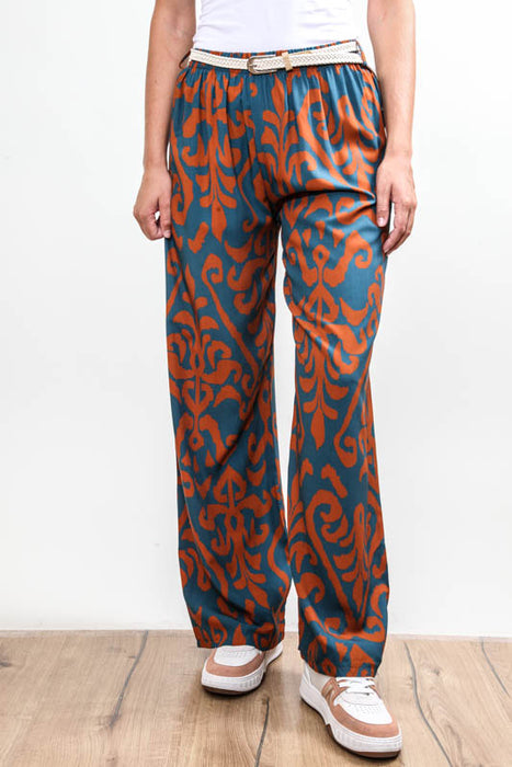 Pantalon viscose rouille motif pétrole - taille unique