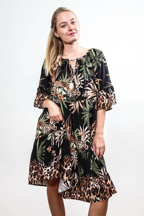 Robe en viscose à motif léopard - Taille Unique