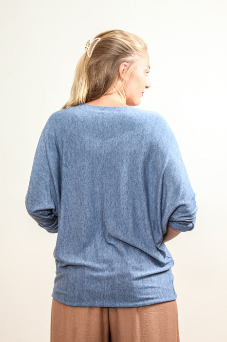 Pull tricoté à manches longues en bleu jean - taille unique