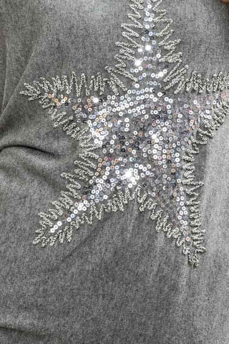 Knitted sweater long sleeve with star khaki - One Size