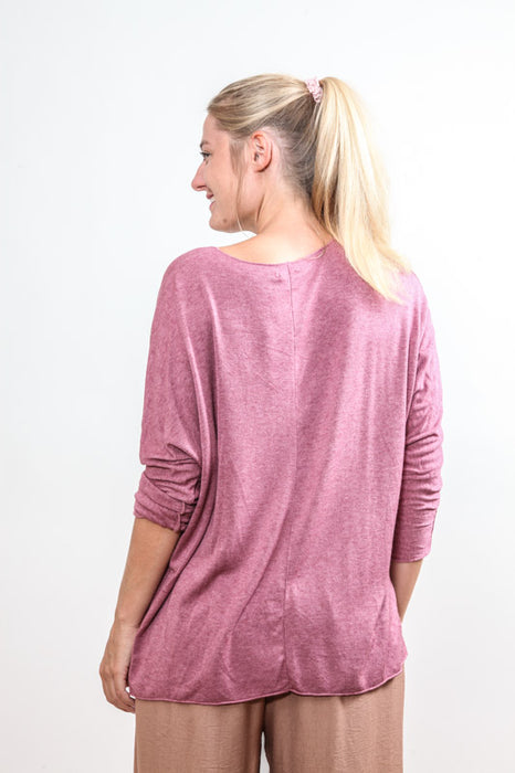 Pull tricoté manches longues framboise - taille unique