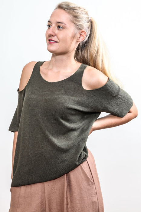 Knitted sweater off shoulder military greenOS