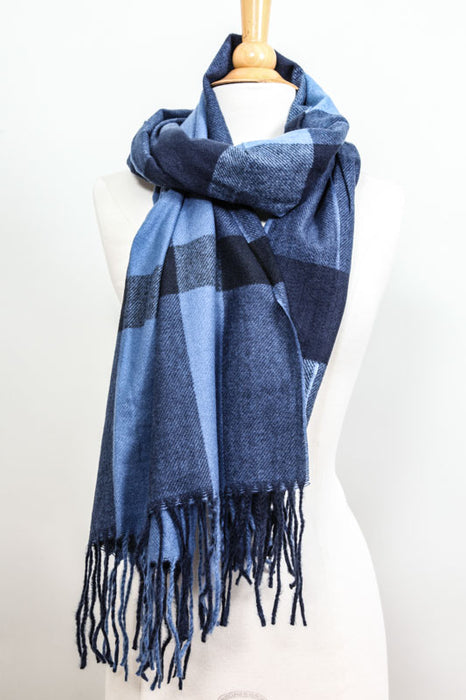 Scarf wool/viscose checked blue 65 x 170 cm