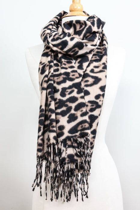 Scarf wool/viscose animal print brown 70 x 180 cm