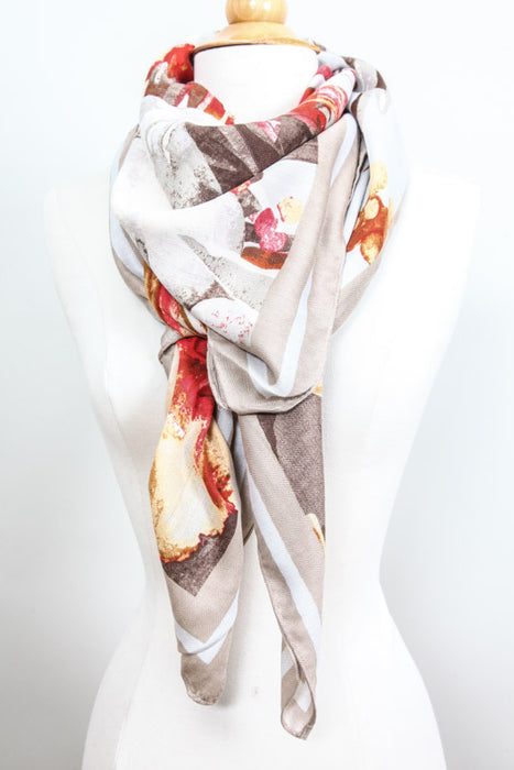 3-corner scarf cashmere/viscose beige patterned 125 x 125 cm