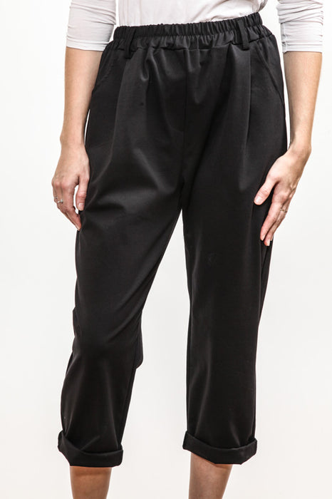 Pants elastic waistband side pockets black - One Size