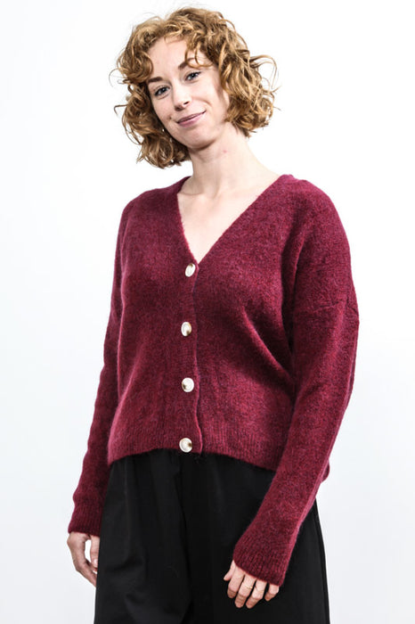 Cardigan 30% alpaga rouge feu - taille unique