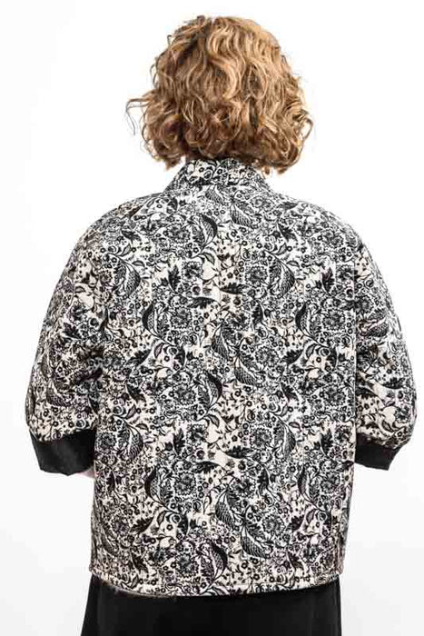 Quilted jacket black/beige floral pattern - One Size